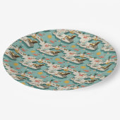 Retro-Flamingo-Poolside-Sommer-Muster (1) Pappteller (Schrägansicht)