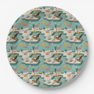 Retro-Flamingo-Poolside-Sommer-Muster (1) Pappteller