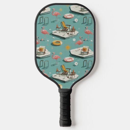Retro-Flamingo-Poolside-Sommer-Muster (1) Pickleball Schläger (Vorderseite)