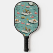 Retro-Flamingo-Poolside-Sommer-Muster (1) Pickleball Schläger (Rückseite)