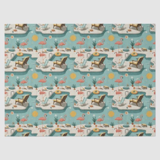 Retro-Flamingo-Poolside-Sommer-Muster (1) Seidenpapier (Vorderseite)