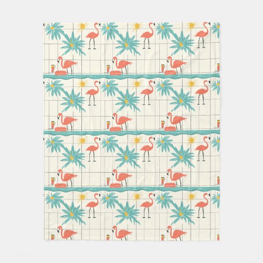 Retro-Flamingo-Poolside-Sommer-Muster (2) Fleecedecke (Vorderseite)