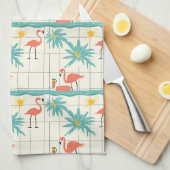 Retro-Flamingo-Poolside-Sommer-Muster (2) Geschirrtuch (Viertel Falte)