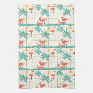 Retro-Flamingo-Poolside-Sommer-Muster (2) Geschirrtuch