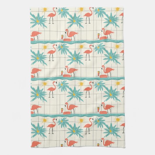 Retro-Flamingo-Poolside-Sommer-Muster (2) Geschirrtuch (Vertikal)