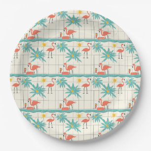 Retro-Flamingo-Poolside-Sommer-Muster (2) Pappteller