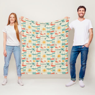 Retro-Flamingo-Poolside-Sommer-Muster (3) Fleecedecke