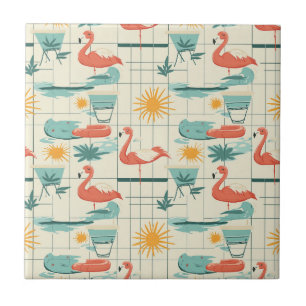 Retro-Flamingo-Poolside-Sommer-Muster (3) Fliese