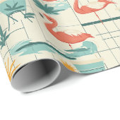 Retro-Flamingo-Poolside-Sommer-Muster (3) Geschenkpapier (Rolleneckpunkt)