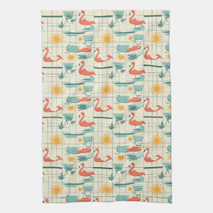 Retro-Flamingo-Poolside-Sommer-Muster (3) Geschirrtuch