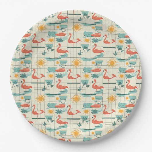 Retro-Flamingo-Poolside-Sommer-Muster (3) Pappteller (Vorderseite)