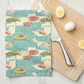 Retro-Flamingo-Poolside-Sommer-Muster (4) Geschirrtuch (Viertel Falte)