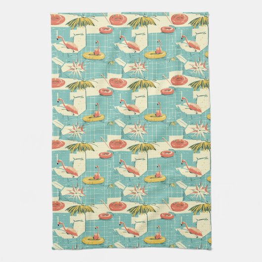 Retro-Flamingo-Poolside-Sommer-Muster (4) Geschirrtuch (Vertikal)