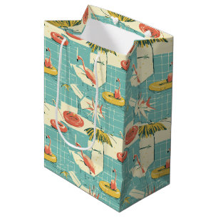 Retro-Flamingo-Poolside-Sommer-Muster (4) Mittlere Geschenktüte