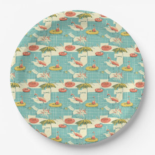 Retro-Flamingo-Poolside-Sommer-Muster (4) Pappteller