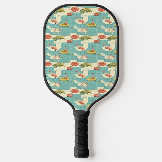 Retro-Flamingo-Poolside-Sommer-Muster (4) Pickleball Schläger (Vorderseite)
