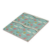 Retro-Flamingo-Poolside-Sommer-Muster (5) Fliese (Seite)