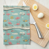Retro-Flamingo-Poolside-Sommer-Muster (5) Geschirrtuch (Viertel Falte)