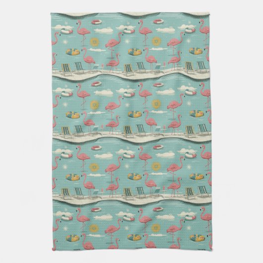 Retro-Flamingo-Poolside-Sommer-Muster (5) Geschirrtuch (Vertikal)