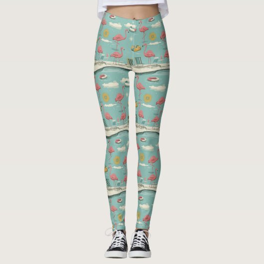 Retro-Flamingo-Poolside-Sommer-Muster (5) Leggings (Vorderseite)