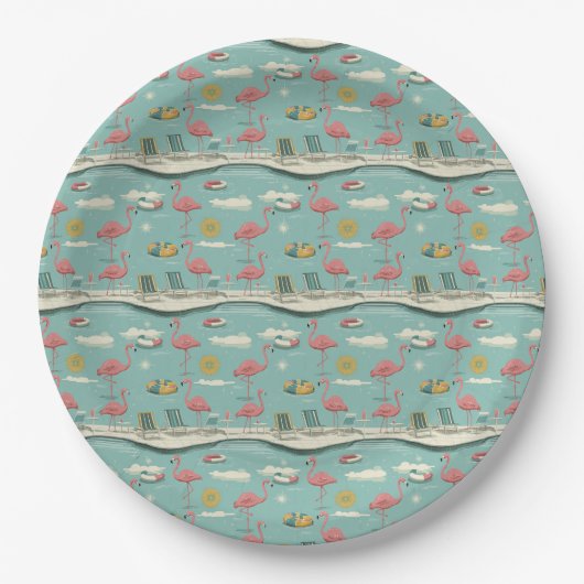 Retro-Flamingo-Poolside-Sommer-Muster (5) Pappteller (Vorderseite)