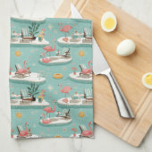 Retro-Flamingo-Poolside-Sommer-Muster (6) Geschirrtuch (Viertel Falte)