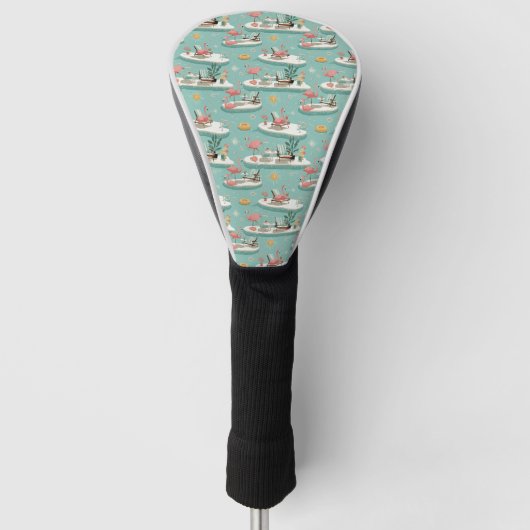 Retro-Flamingo-Poolside-Sommer-Muster (6) Golf Headcover (Vorderseite)