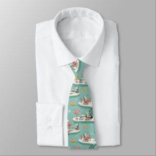 Retro-Flamingo-Poolside-Sommer-Muster (6) Krawatte