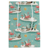 Retro-Flamingo-Poolside-Sommer-Muster (6) Mittlere Geschenktüte (Rückseite)