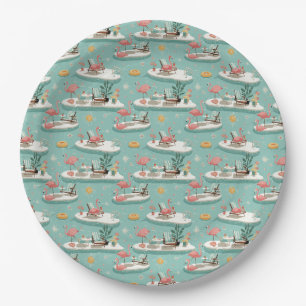 Retro-Flamingo-Poolside-Sommer-Muster (6) Pappteller