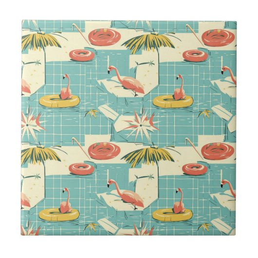 Retro-Flamingo-Poolside-Sommer-Muster (7) Fliese (Vorderseite)