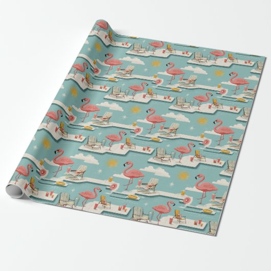 Retro-Flamingo-Poolside-Sommer-Muster (7) Geschenkpapier (Ungerollt)