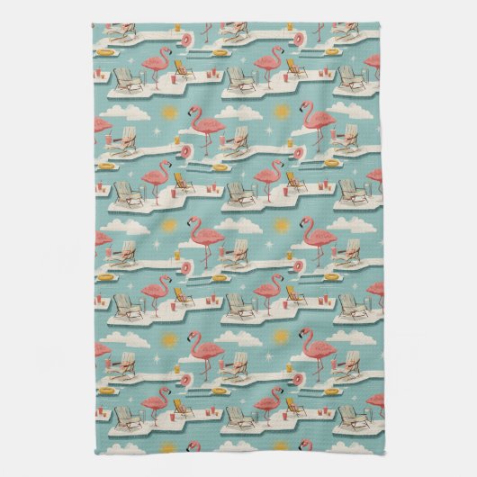 Retro-Flamingo-Poolside-Sommer-Muster (7) Geschirrtuch (Vertikal)