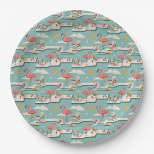 Retro-Flamingo-Poolside-Sommer-Muster (7) Pappteller
