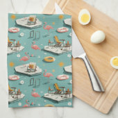 Retro-Flamingo-Poolside-Sommer-Muster (8) Geschirrtuch (Viertel Falte)