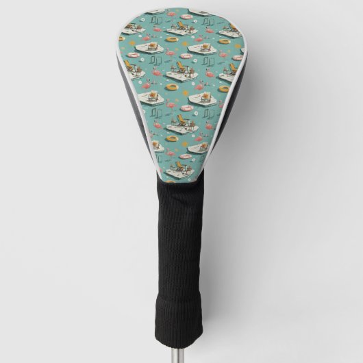 Retro-Flamingo-Poolside-Sommer-Muster (8) Golf Headcover (Vorderseite)