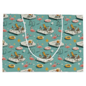 Retro-Flamingo-Poolside-Sommer-Muster (8) Große Geschenktüte (Rückseite)
