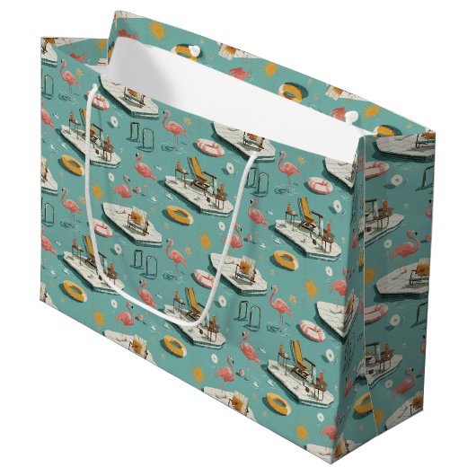 Retro-Flamingo-Poolside-Sommer-Muster (8) Große Geschenktüte (Vorderseite Schrägansicht)