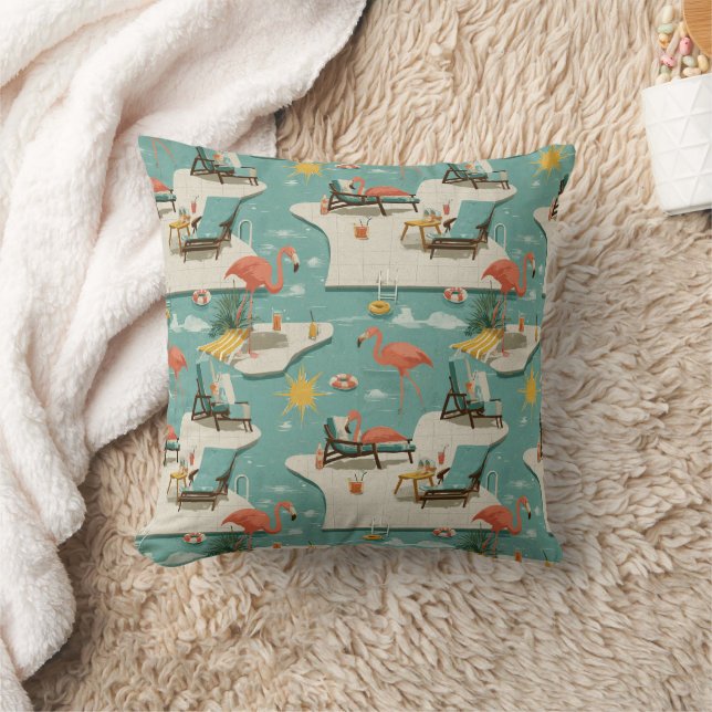 Retro-Flamingo-Poolside-Sommer-Muster (8) Kissen (Decke)
