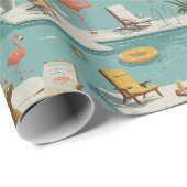 Retro-Flamingo-Poolside-Sommer-Muster (9) Geschenkpapier (Rolleneckpunkt)