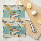 Retro-Flamingo-Poolside-Sommer-Muster (9) Geschirrtuch (Viertel Falte)