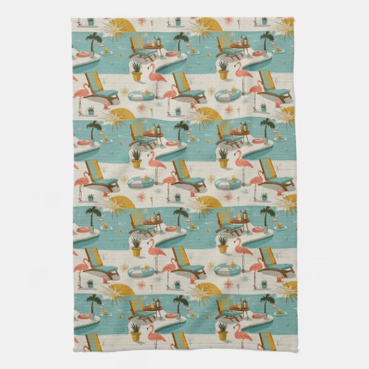 Retro-Flamingo-Poolside-Sommer-Muster (9) Geschirrtuch (Vertikal)