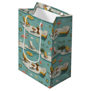 Retro-Flamingo-Poolside-Sommer-Muster (9) Mittlere Geschenktüte