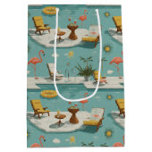 Retro-Flamingo-Poolside-Sommer-Muster (9) Mittlere Geschenktüte (Rückseite)