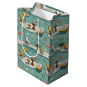 Retro-Flamingo-Poolside-Sommer-Muster (9) Mittlere Geschenktüte (Rückseite Schrägansicht)