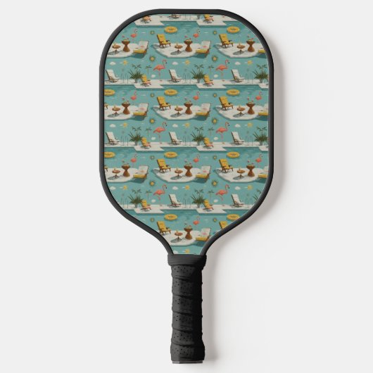 Retro-Flamingo-Poolside-Sommer-Muster (9) Pickleball Schläger (Vorderseite)