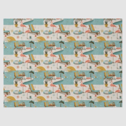 Retro Flamingo Poolside Summer Pattern (10) Seidenpapier (Vorderseite)