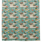 Retro Flamingo Poolside Summer Pattern (11) Duschvorhang (Vorderseite)