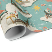 Retro Flamingo Poolside Summer Pattern (11) Geschenkpapier (Rolleneckpunkt)
