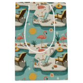 Retro Flamingo Poolside Summer Pattern (1) Mittlere Geschenktüte (Vorderseite)